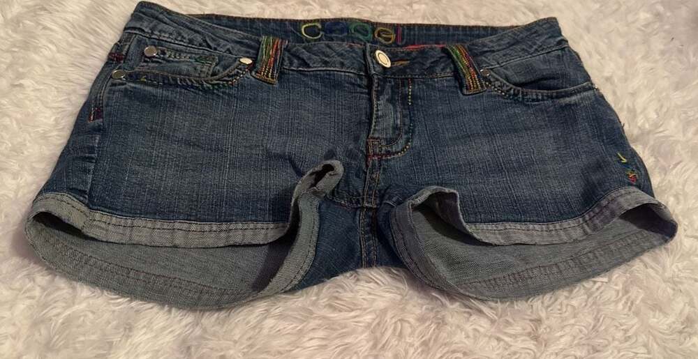 Coogi Rainbow Embroidered Denim Cuffed Shorts‎ Size 13/14